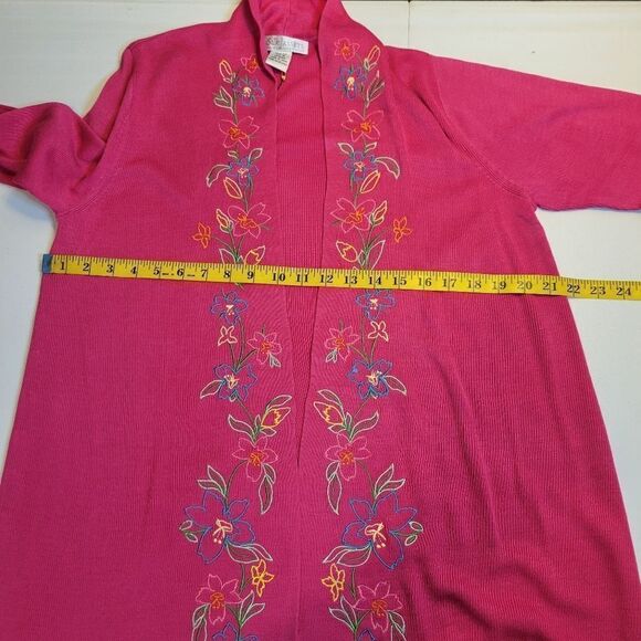 Diane Von Furstenburg Pink Silk Open Cardigan Floral Embroidery Split Cuffs NWT - Picture 13 of 14